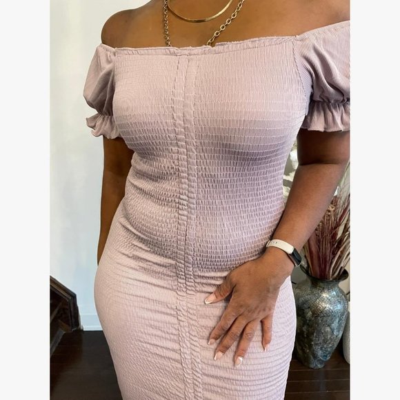 (NWT) Smocked Ruched Dress (Midi or Mini) - Lilac - Picture 2 of 9